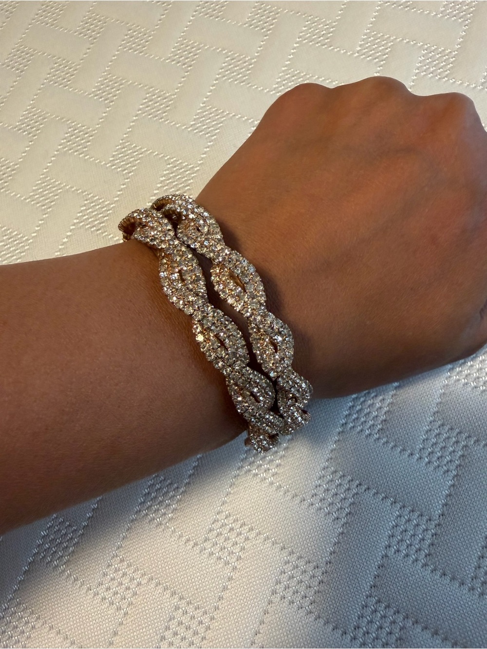 2x Sparkling Crystal Link Bangles  - Gold Tone